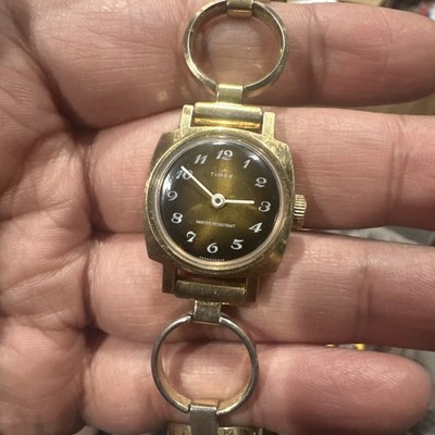 Works Antique Timex Women's Watch Manual Wind Sunburst Dial Gold 21mm Fit 6.5 