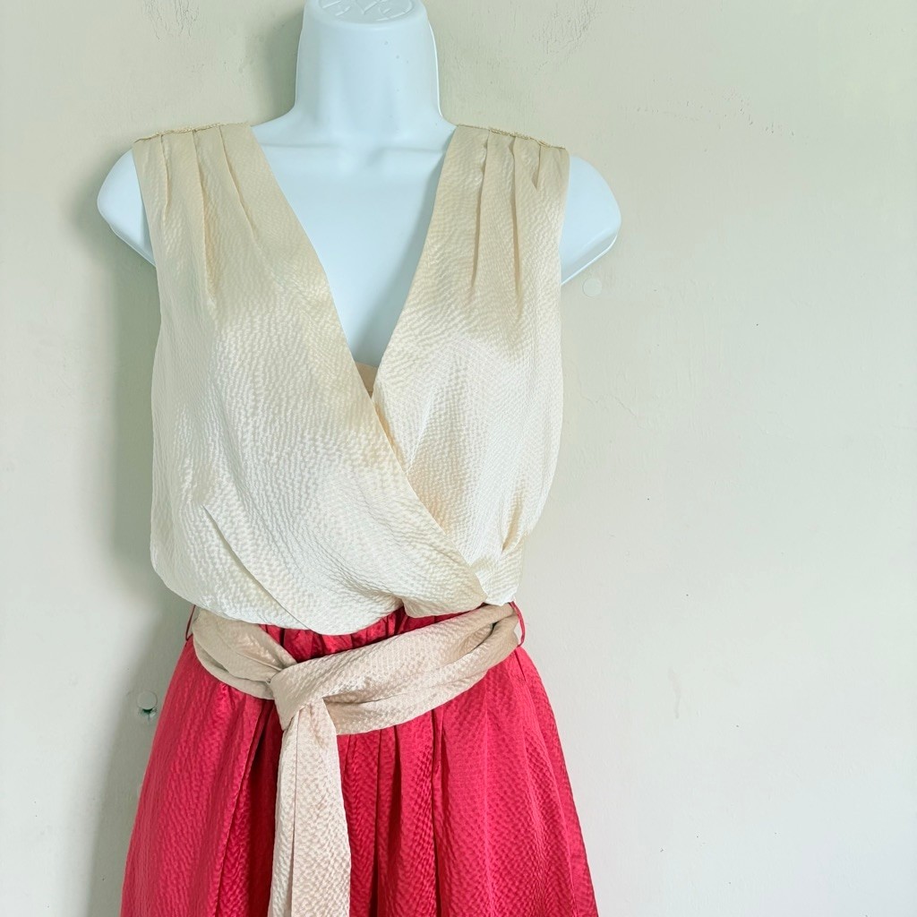 Tory Burch Darya Red & Beige 100% Silk Sleeveless Wrap Dress Size 0 thumbnail 18