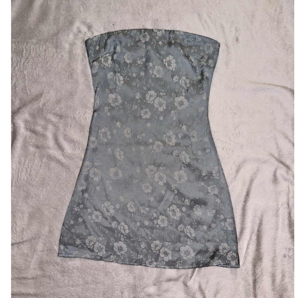 Princess Polly Blue Floral Satin Strapless Lined Mini Dress Zip Closure Size 2