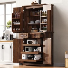 71" Tall Kitchen Pantry Cabinet with 3 Pull-Out Organizers, Brown