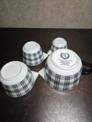 Set 4 Robert Stanley Black White Plaid Porcelain Measuring Cup Baking See Pics - Picture 11 of 17