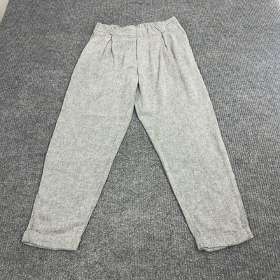 Calliope Pants Womens M Gray Linen Blend Pleated Elastic Waist Tapered Casual