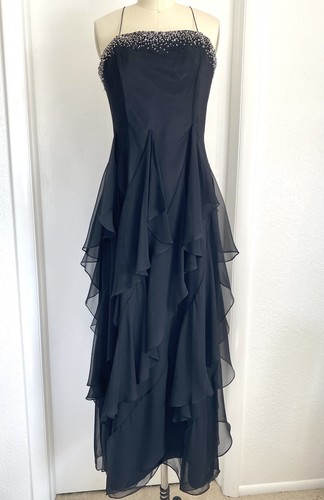 Vintage Y2K 90s Black SILK Prom Goth Maxi Grunge Vampy Whismygoth Beaded Dress