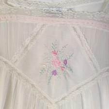 Vintage Famous Bodies Nightgown Sheer Cotton Light Weight Embroidered Lace Gauzy