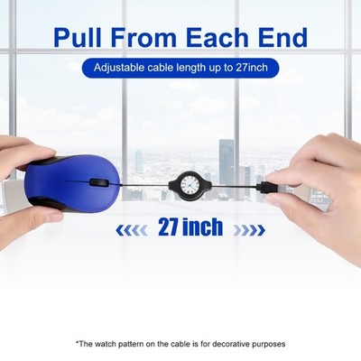 Corded Mouse Retractable Cable 1000DPI Optical Basic Mouse Small Pocket Mouse