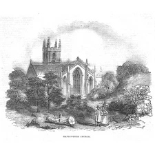 BIRMINGHAM Handsworth Church - Antique Print 1844