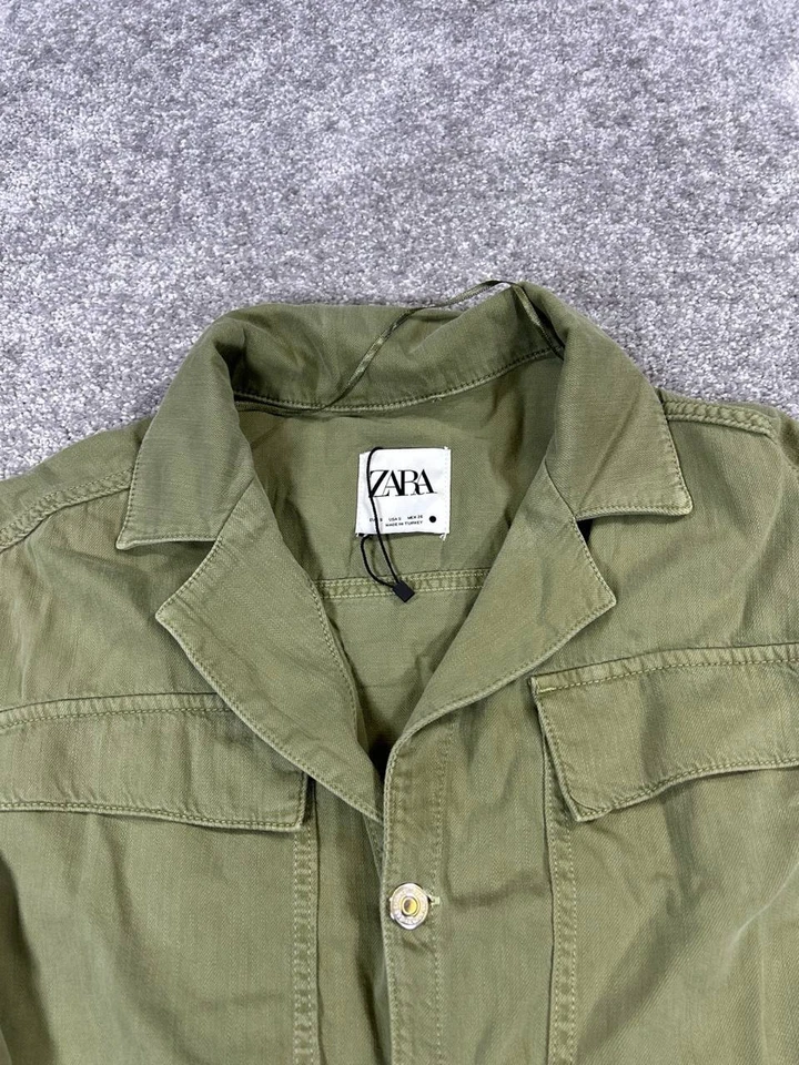 Zara女式小号绿色棉质帆布连身裤 * — 第 2/4 张图片