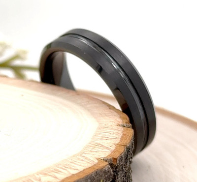 Groove Brushed Polished Band 6mm Black Tungsten Women Ring For Christmas Gifts