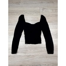 Reformation Black Sweetheart Bustier Smocked Back Long Sleeve Top Size 4