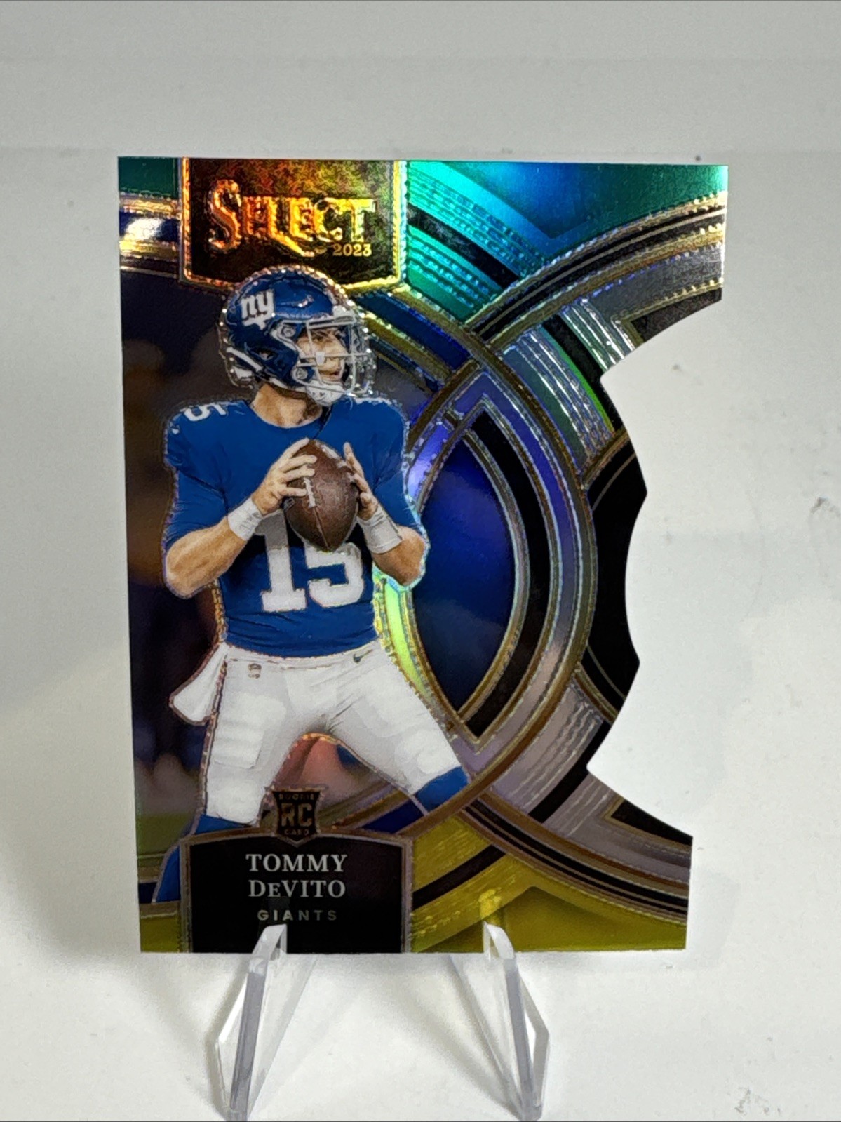 Tommy DeVito 2023 Panini Select #102 RC Green and Yellow Prizms Die Cuts