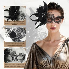 Venetian Carnival Feather Masquerade Party Mask for Women Mysterious Accessory