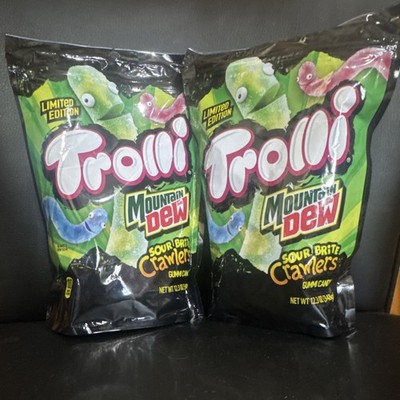 Trolli Sour Brite Crawlers Mountain Dew Flavor Gummy Candy Worms 12.3 oz Bag