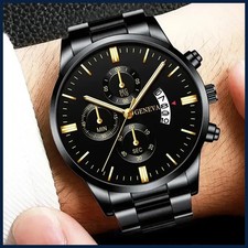Fashion Men Stainless Steel Watch Luxury Calendar Quartz Wrist Watch Mens