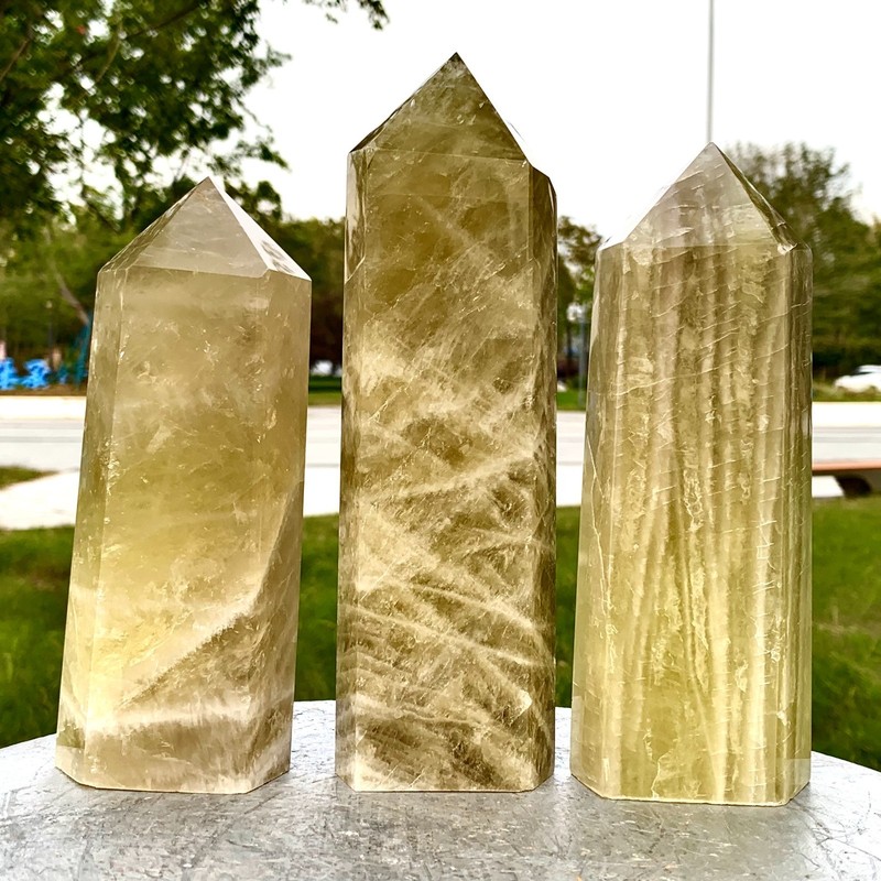 3PC 7.27LB Natural Citrine Smoky Crystal Obelisk Topaz Quartz Pillars Healing