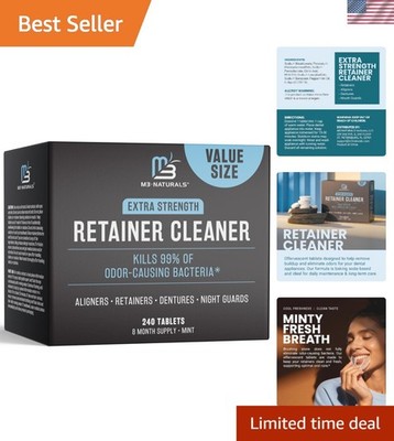 Retainer and Denture Cleansers Tablets, 8  Supply, Removes Bad Odors Discolor...