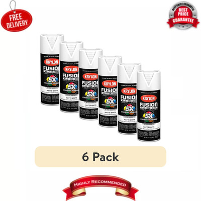 (6 pack) Krylon Fusion All-In-One, Matte, White, 12 oz