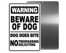 SIGN Beware Of Dog No Trespassing Metal Warning Dog Bites Dog On Premises /Decal