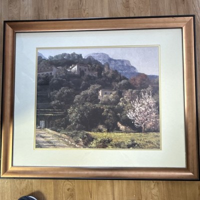 Matted & Framed Landscape Print on Paper   Houses, Tree, Nature, Architecture