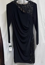 NWT Lauren by Ralph Lauren Women's Sequined-Yoke Jersey Dress SZ10 Black