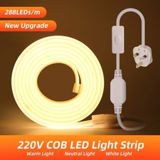 Neon COB LED Strip LIghts 220V 230V Flexible Rope Lighting UK Plug Waterproof