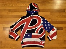 New M Polo Ralph Lauren Big Bubble Americana Stadium Hoodie Double Knit USA Flag