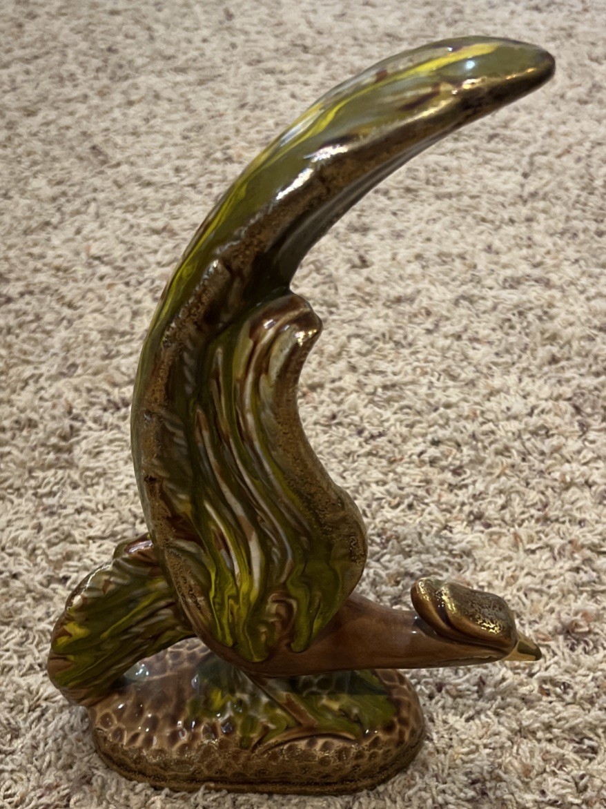 MCM Green Ceramic Phoenix Roadrunner Sculpture Vintage Boho Mid Century Retro Decor