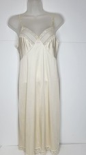 Vtg JC Penny Full Length Dress Slip Beige Nylon Lace Adjustable Straps Size 10