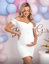 Vestido de maternidad,Blanco, one size, le sirve a embarazadas de hasta 8 meses.