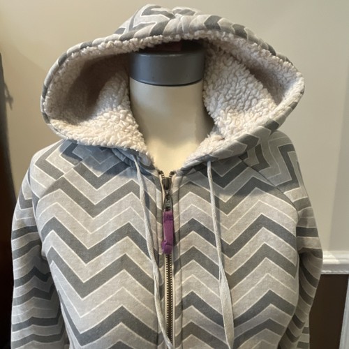 Billabong Sherpa Jacket Hoodie Women's Medium Gray Chevron Full Front Zipper - Picture 2 of 11
