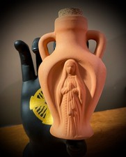 CLAY 4.25 INCH HOLY WATER BOTTLE WITH CORK  PRAYING VIRGIN MARY  CATHOLICISM