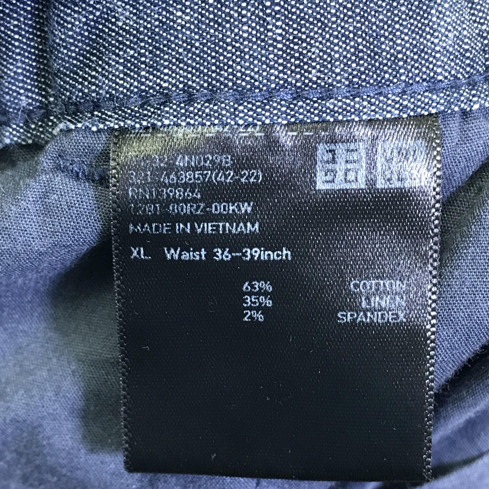 Uniqlo Pants Mens 37x28 Blue Linen Cotton Chambray Chino Straight Leg Casual thumbnail 5