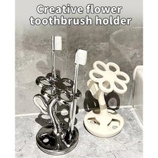 Ceramic Flower Toothbrush Holder for Bathroom Storage with Multiple Slots