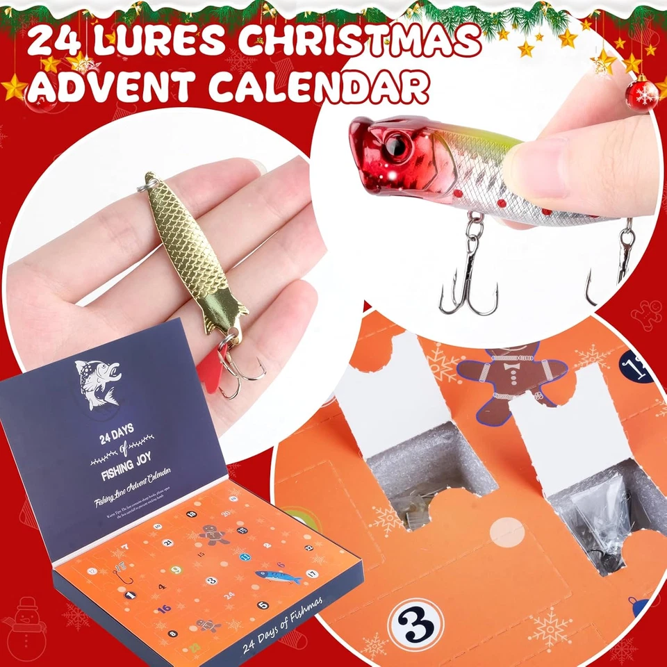 Calendario Avvento Pesca 2025,24 PCS Calendario Dell'Avvento Esca Da Pesca,Esche - Immagine 4 di 4