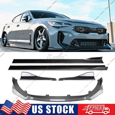 For 18-24 Kia Stinger GT Carbon Look Front Bumper Lip Side Skirt Rear Side Apron