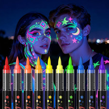 10-Color Glow-In-The-Dark Body Painting, UV Neon Face Paint Brush, Glow-In-The-D