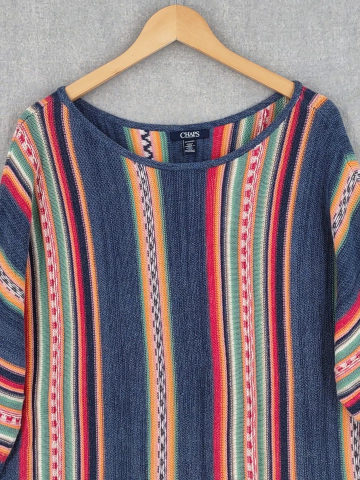 Suéter Chaps Ralph Lauren 2X Tejido Azteca Serape Rayas Túnica Suroeste Bohemio Foto 3 de 4