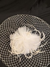 white fascinator headpiece feathers and pearls Whitthall Shon
