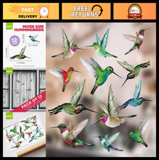 12-Pack Colorful Hummingbird Window Clings - Double-Sided Decals for Bird Strike