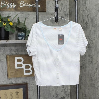 Levi's Womens Plus Size Striped Britt Cotton Snap-Front Top A50550006 2X