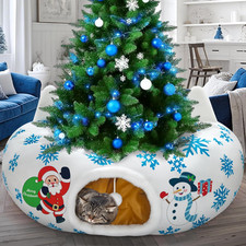 Christmas Cat Tunnel, Cat Tunnel Bed under Christmas Tree with Hanging Toy Ball,