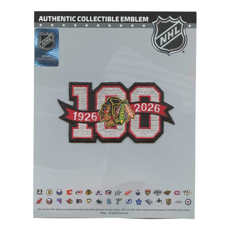 Вышитая нашивка на футболку сезона НХЛ к 100-летию Chicago Blackhawks 2025-26 - Изображение 2 из 3