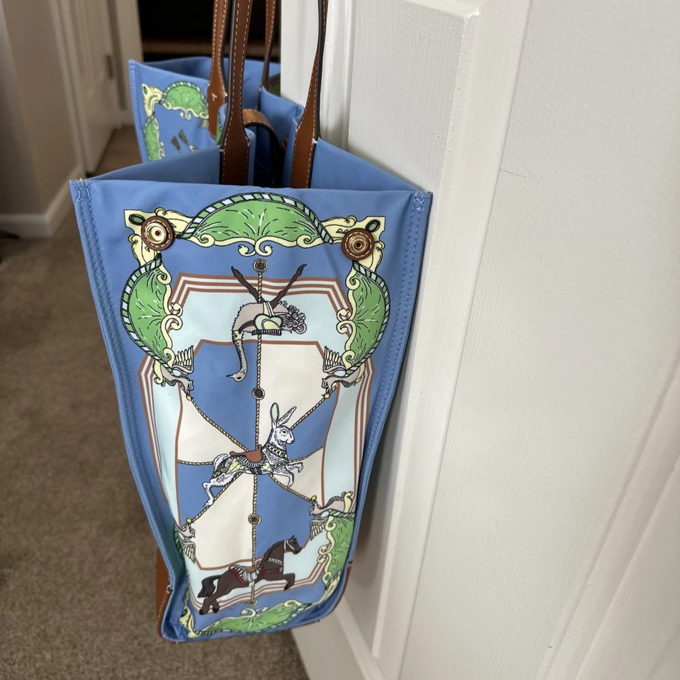 Tory Burch Ella Printed Tote Blue Carousel 17”x13” - Image 3 of 4