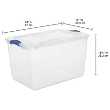 Large Storage Bin, 66 Quart Clear Plastic Storage Container with Latch Lid, Blue