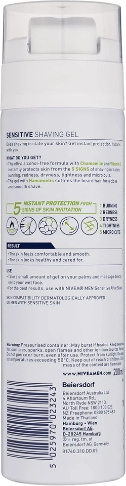 NIVEA MEN Sensitive Shaving Gel 200ml | with Chamomile & 0.1 ml (Pack of 1)  - image 2 of 4
