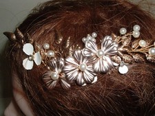 Wedding White Pearl Golden Floral Hair Clip NWT