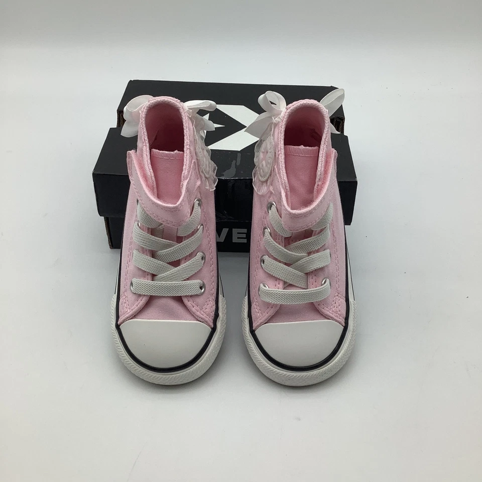 匡威 Converse CTAS 1V 高帮粉色磨砂白色蝴蝶结婴儿运动鞋 6 码全新 — 第 3/4 张图片