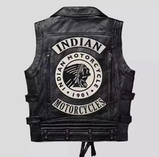 Indian Motorcycle Men's Western Leather Vest, Black Leather Riding Vest, Motorcy