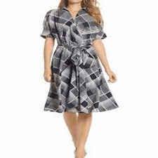 NWT women’s ELIZA J navy blue Plaid Surplice Midi Dress with waist tie size 8