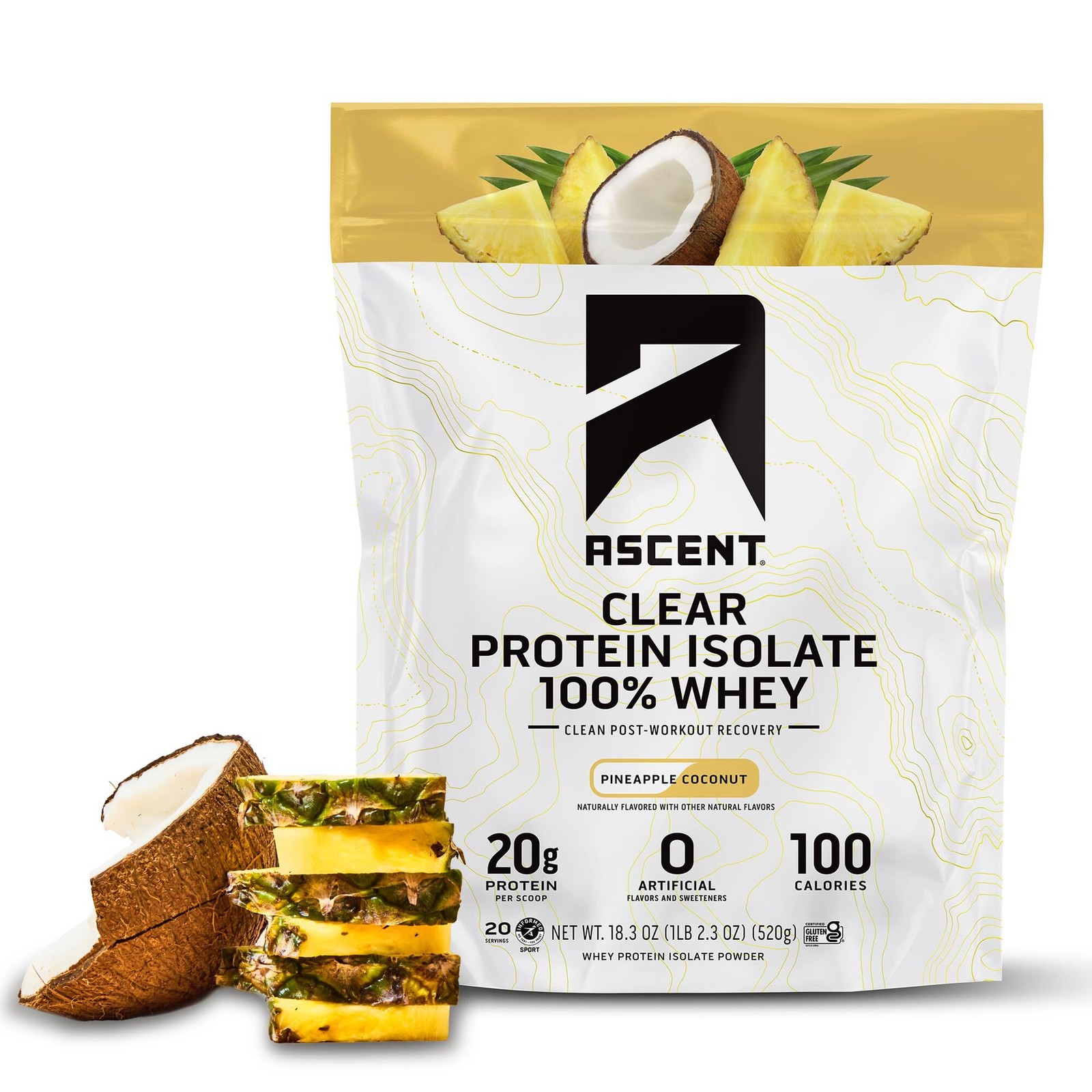 5/27 Ascent 100% Clear Whey Protein Powder Pineapple Coconut, 20 Servings