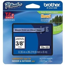 Brother P-Touch TZe-121 BLACK on CLEAR Tape 3/8" X 26.2' TZe121 PTouch NEW